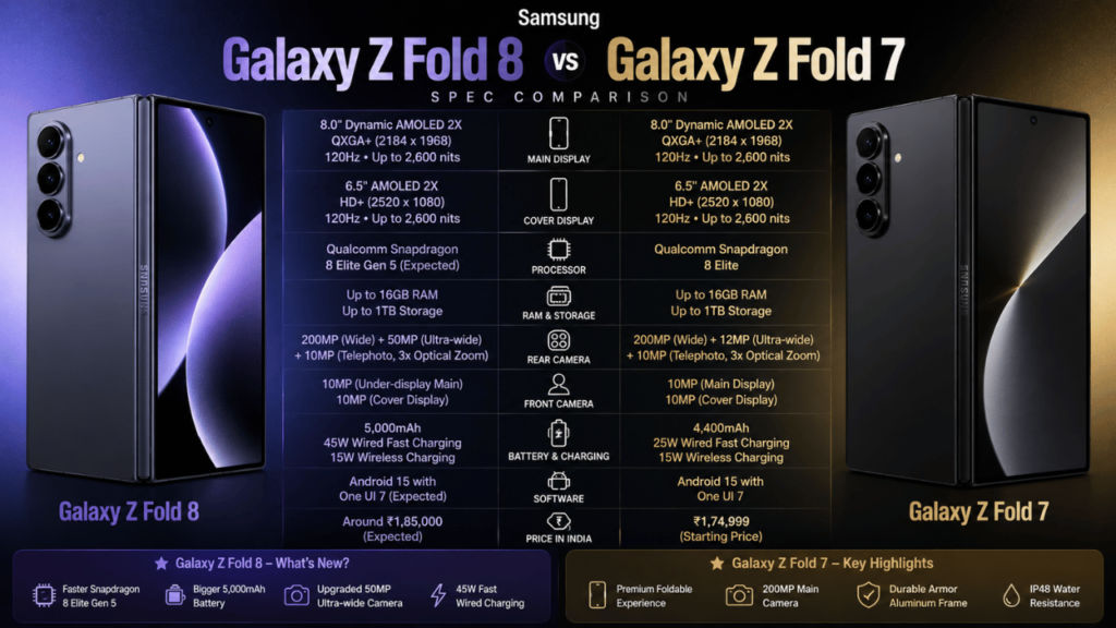 Samsung Galaxy Z Fold 8 vs Galaxy Z Fold 7 specs