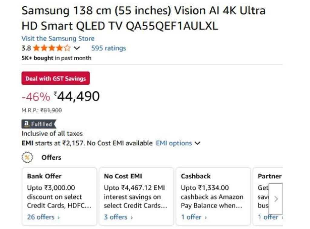 Samsung QLED TV Deal Price on Amazon