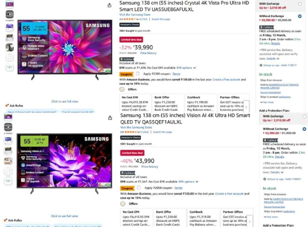 Samsung Smart Tv deals from amazon epl sale