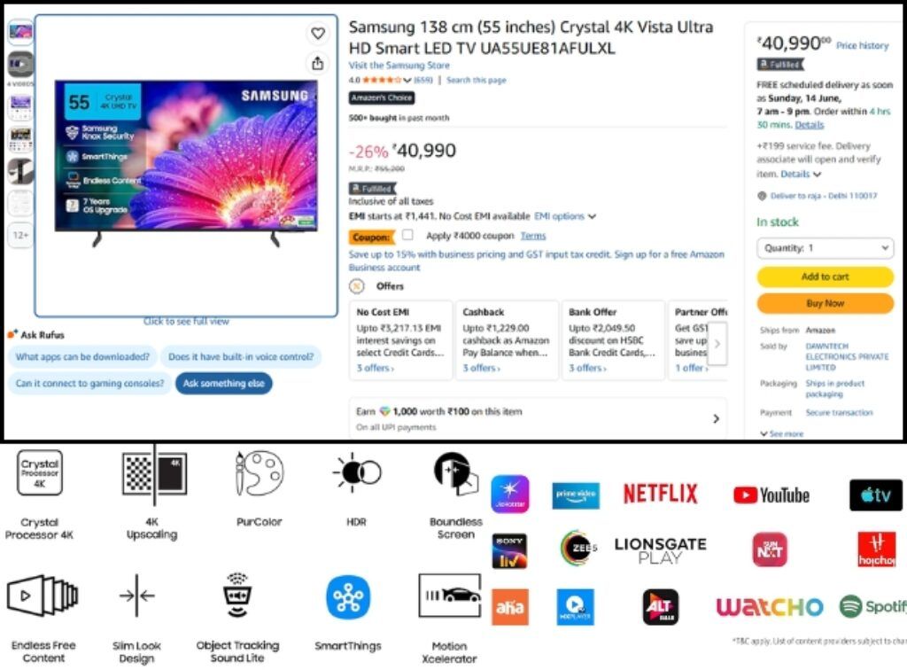 Samsung Smart Tv offer on amazon