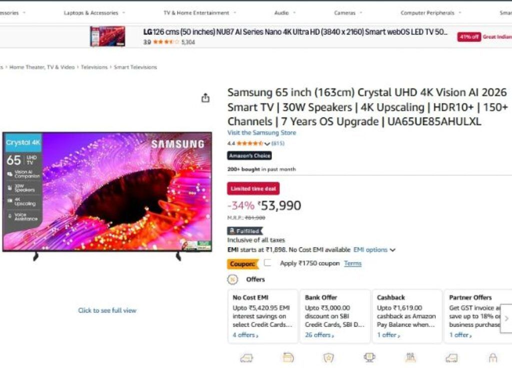 samsung 65 inch tv price