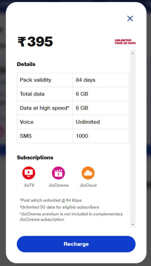 Reliance Jio rs 395 recharge plan