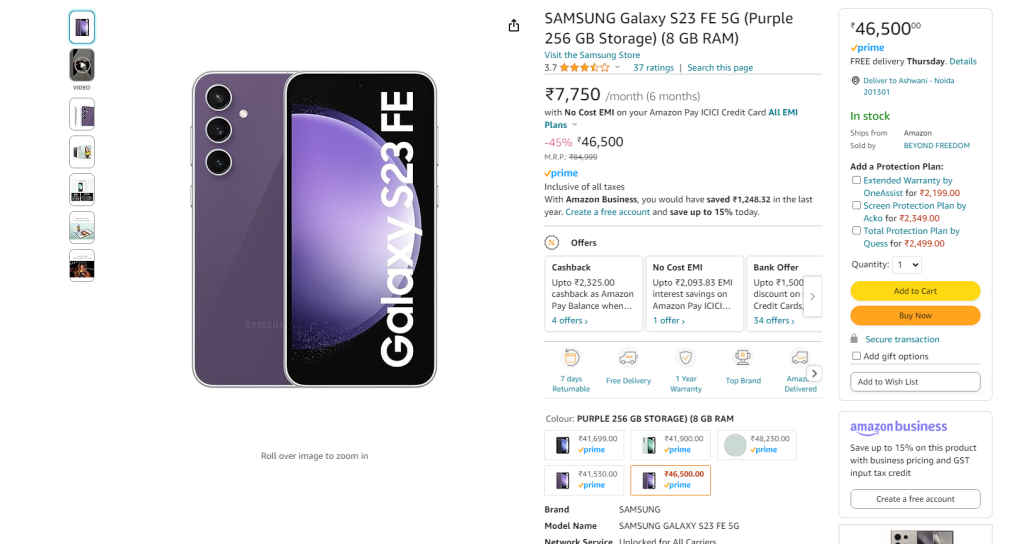 Samsung  Galaxy S23 FE amazon discount