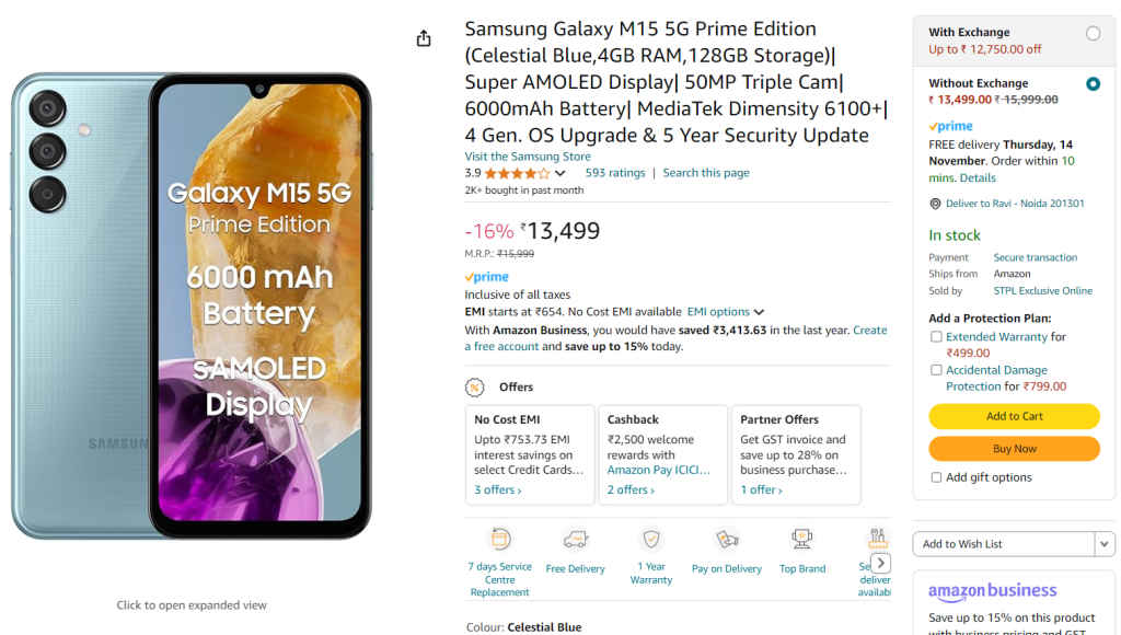 Samsung Galaxy M15 5G Prime Edition Deal On Amazon