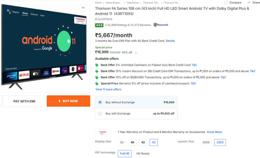 Best Smart Tv Under 15000 with Dolby Digital Plus