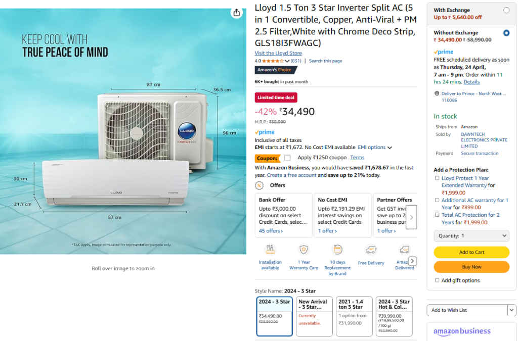 amazon offering huge deal and discounts on Lloyd AC
