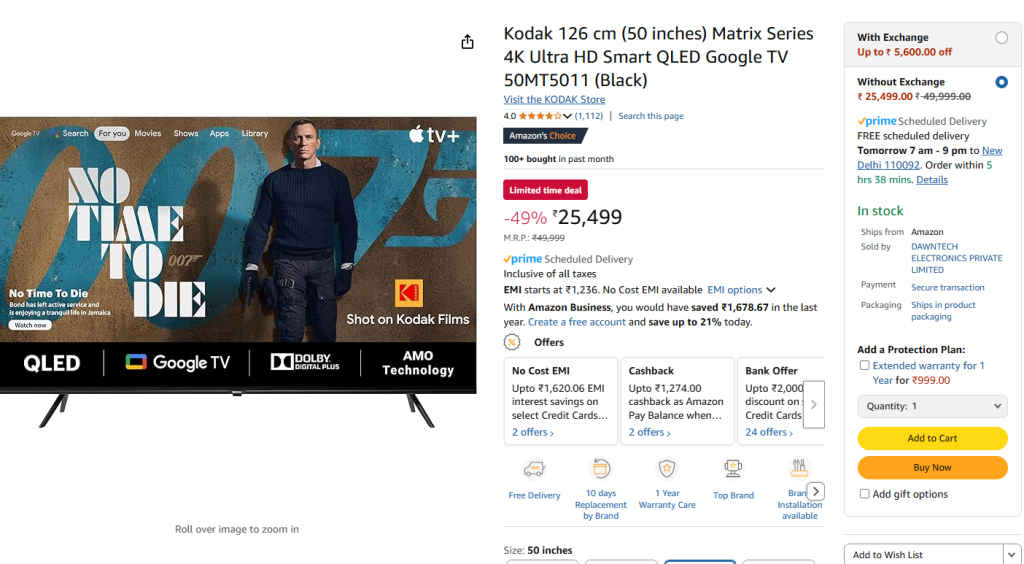 50 inch QLED Google Smart TV