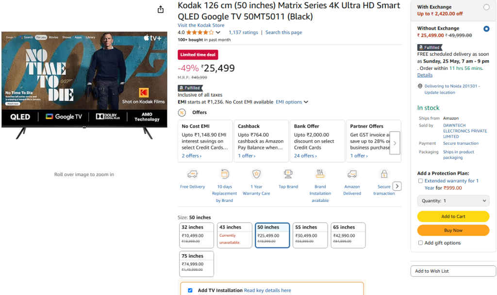 50 Inch QLED Google Smart TV