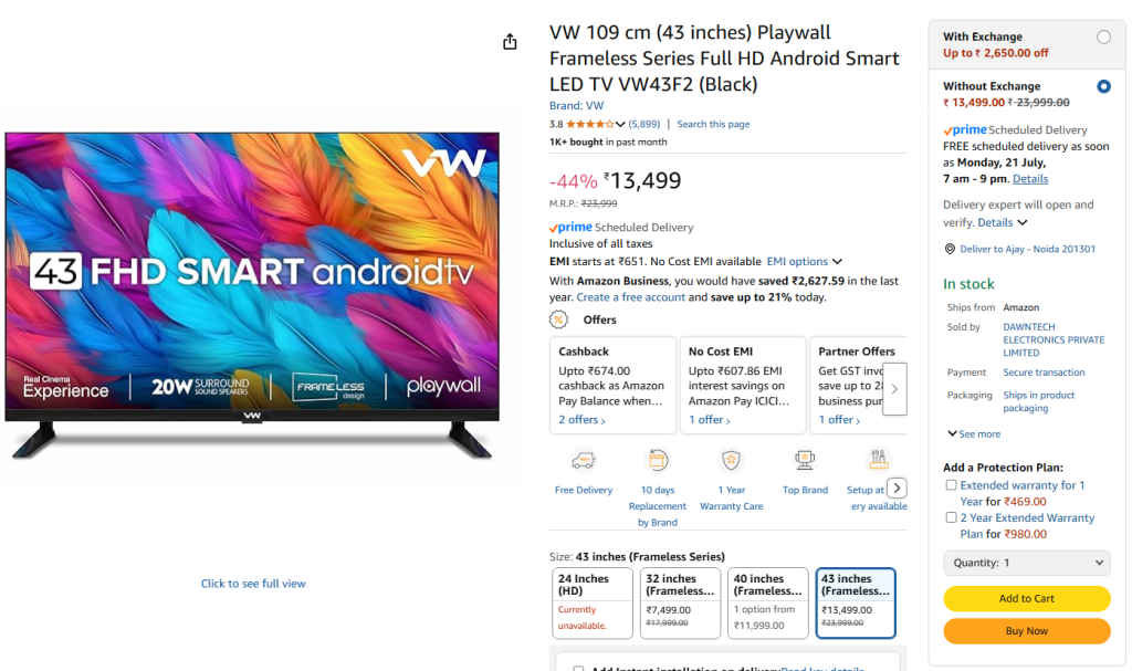 43 Inch Google Smart TV