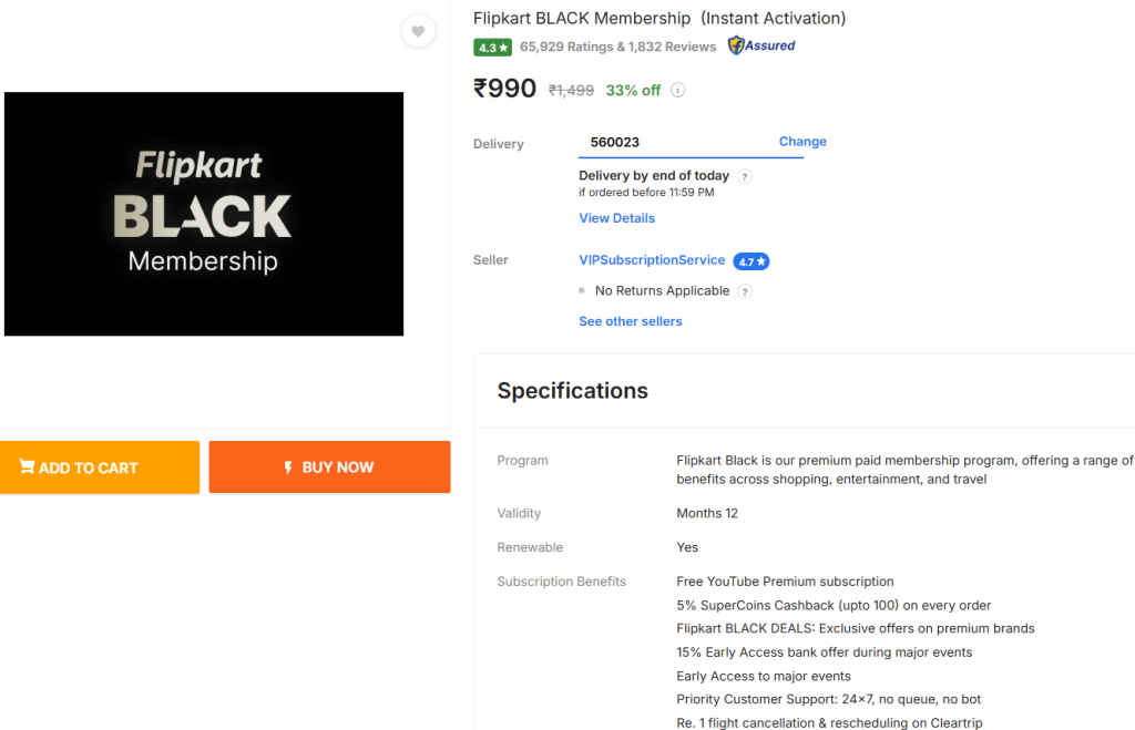 Flipkart Black Membership Programme in India