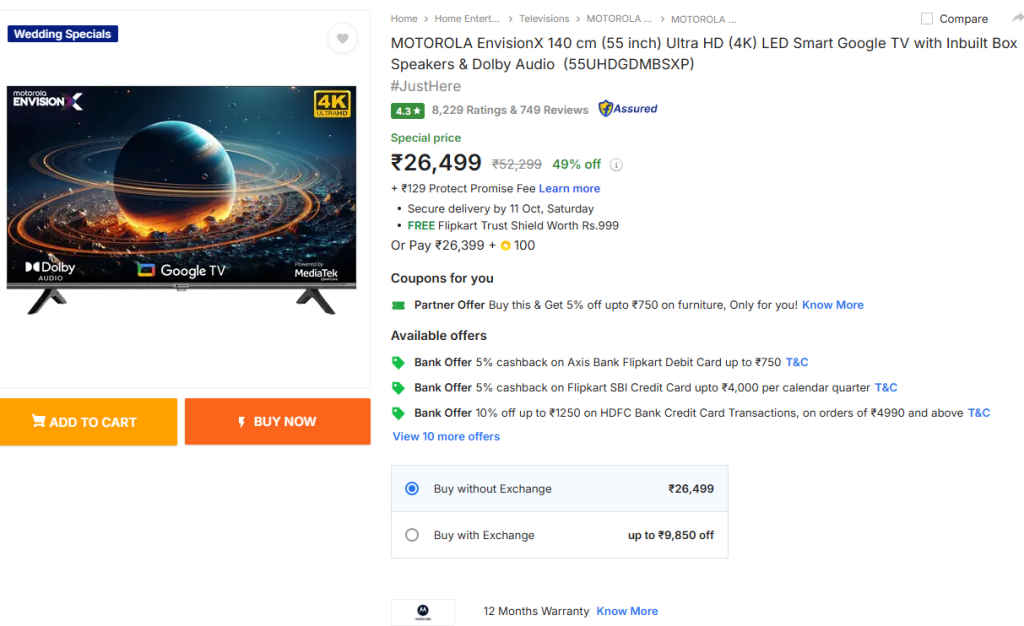 Best 55 Inch 4K Smart TV in Flipkart Sale