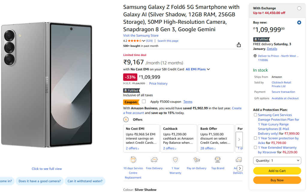 Samsung Galaxy Z Fold6 5G Price