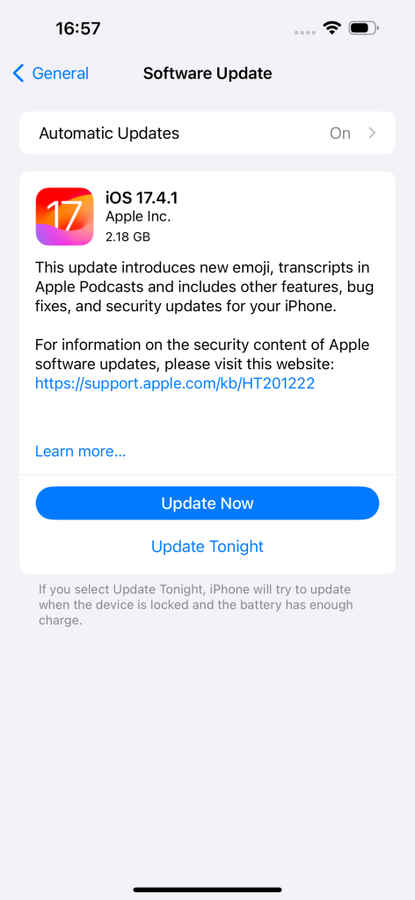 Software update on iOS