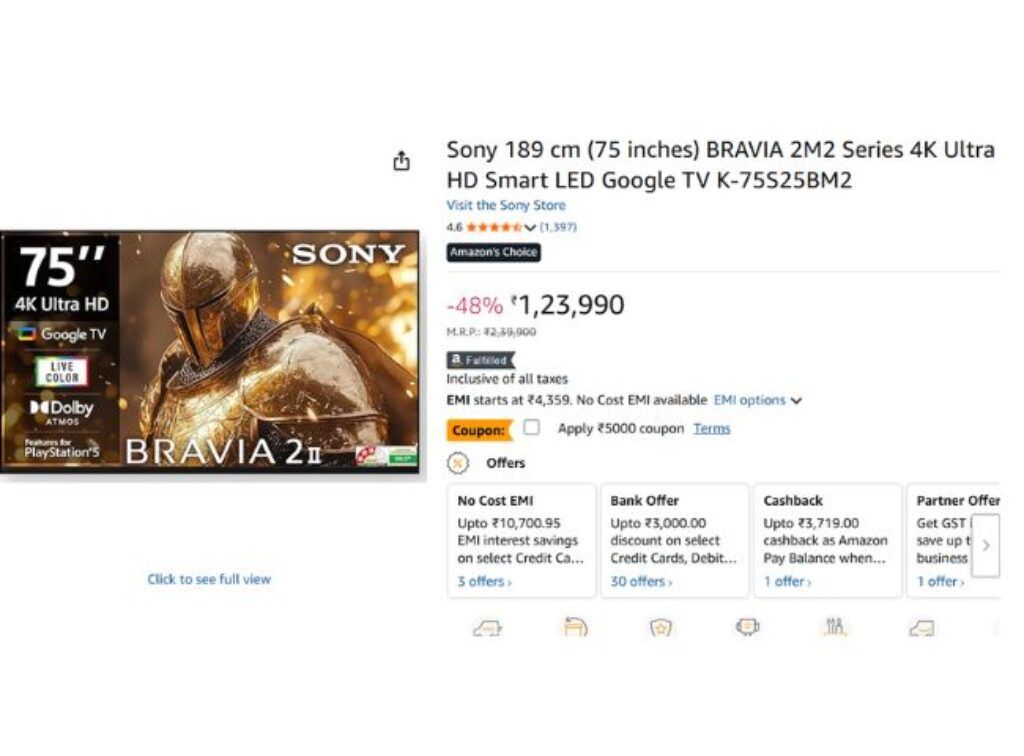 Sony 189 cm (75 inches) BRAVIA 2M2 Series 4K Ultra HD