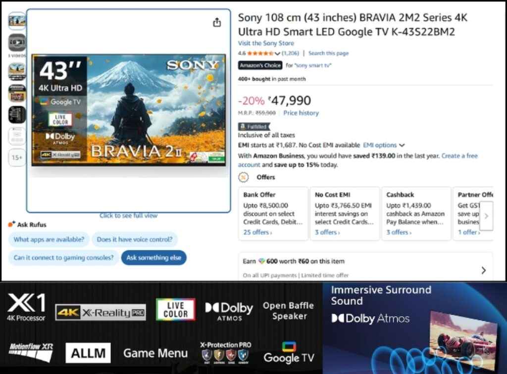 Sony BRAVIA Smart Tv deal on amazon sale