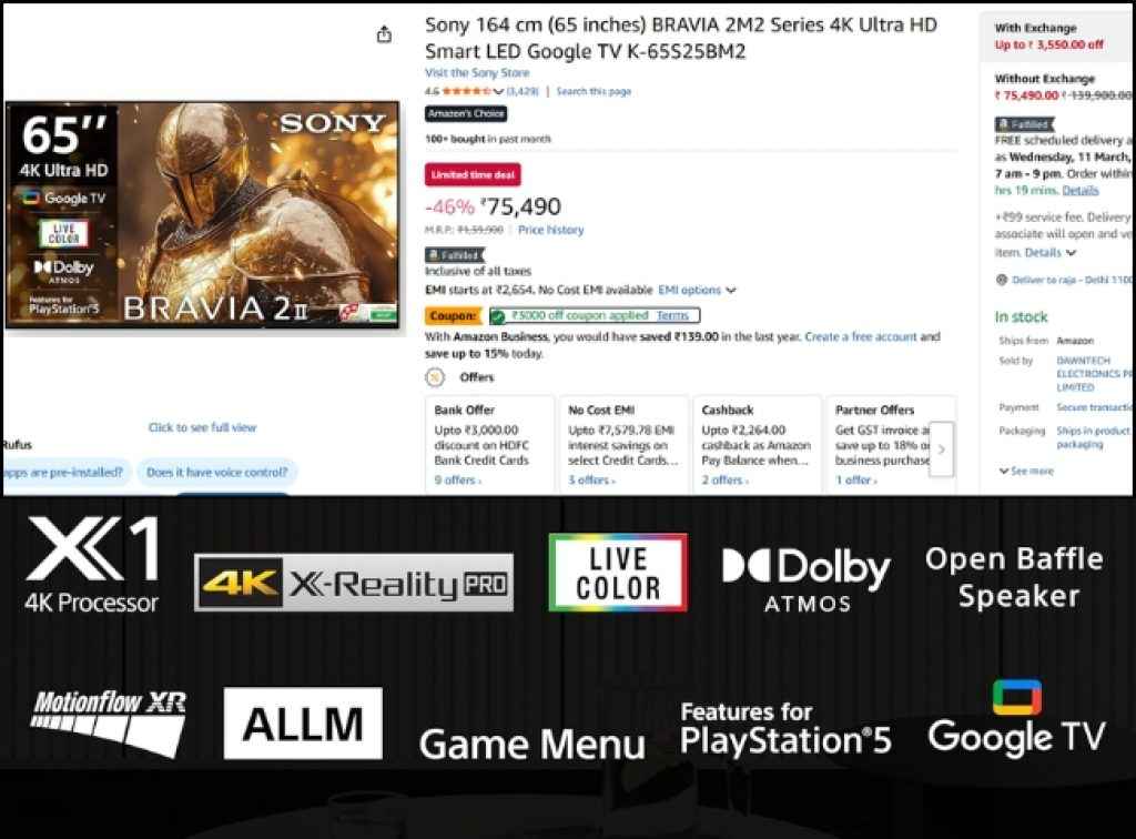 Sony BRAVIA Smart Tv offer price on amazon EPL Sale