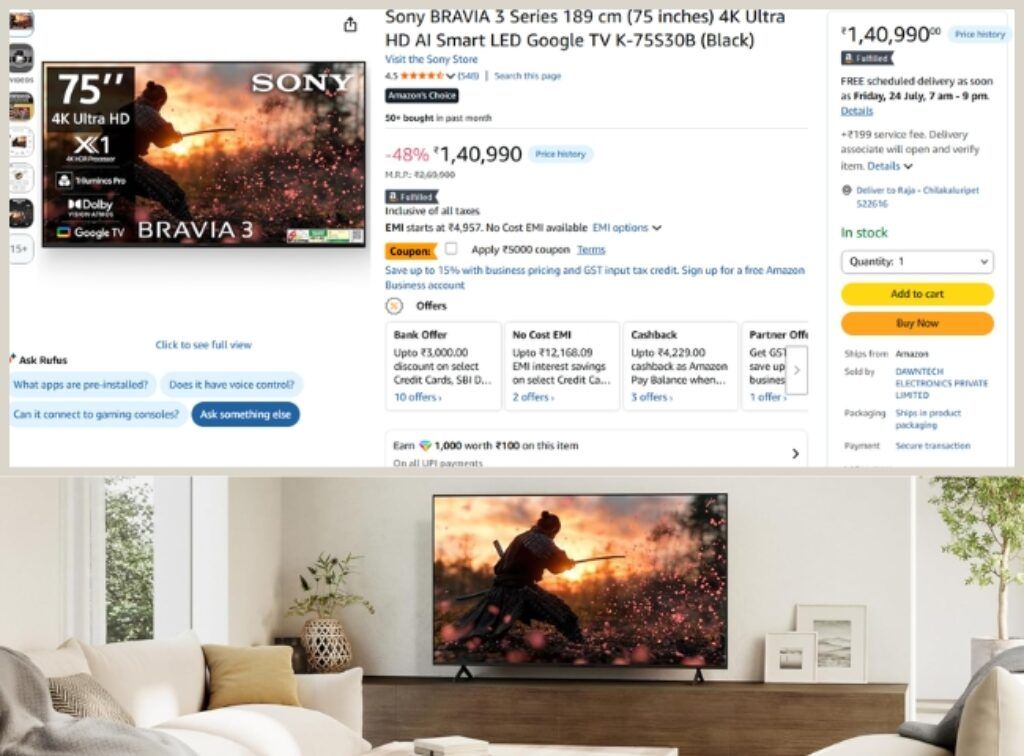 Sony Bravia 2 and Bravia 3 smart tv deals on amazon