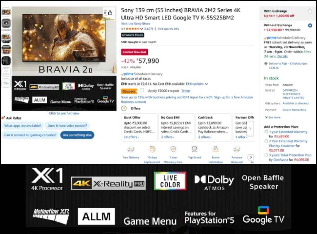 Sony Bravia 4K Smart Tv Offer on amazon 