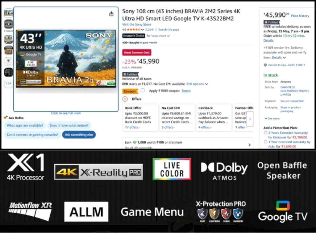 Sony Bravia Smart Tv deal on amazon sale