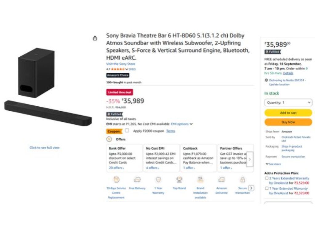 Sony Bravia Theatre Bar 6 HT-BD60 soundbar