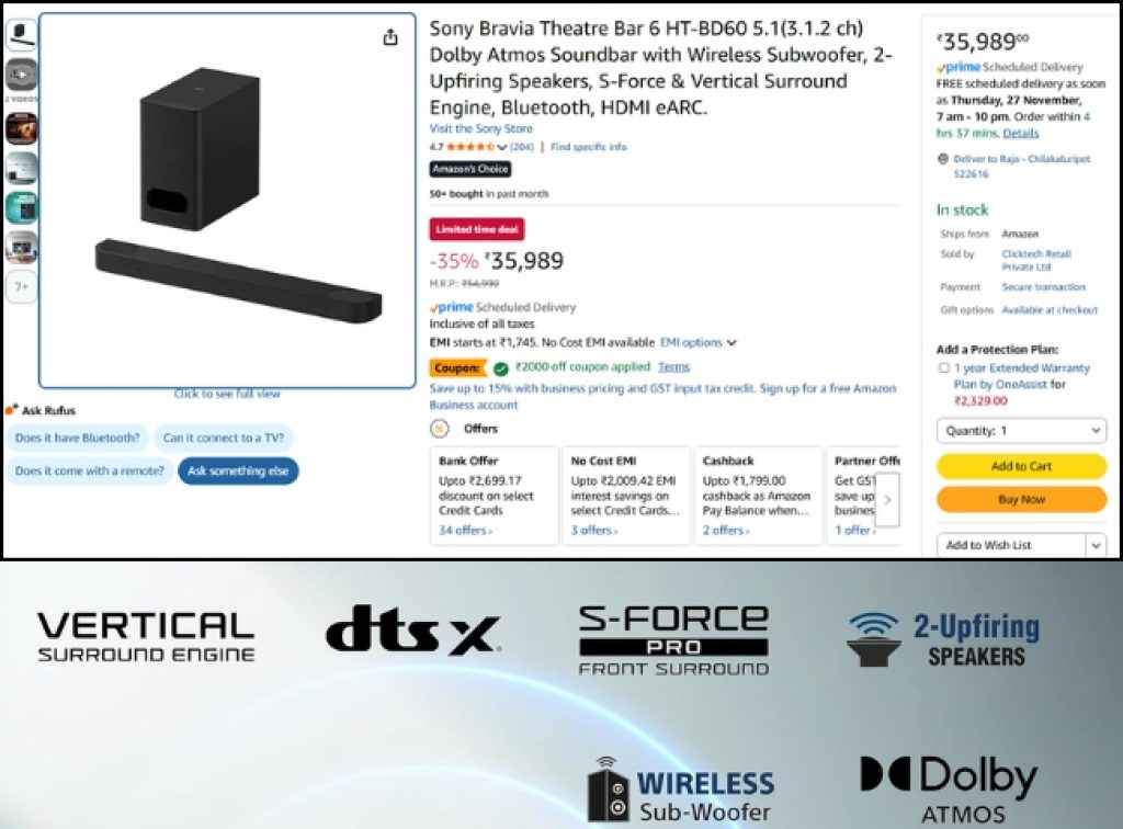 Sony Dolby Atmos Soundbar Deal on Amazon black Friday sale 