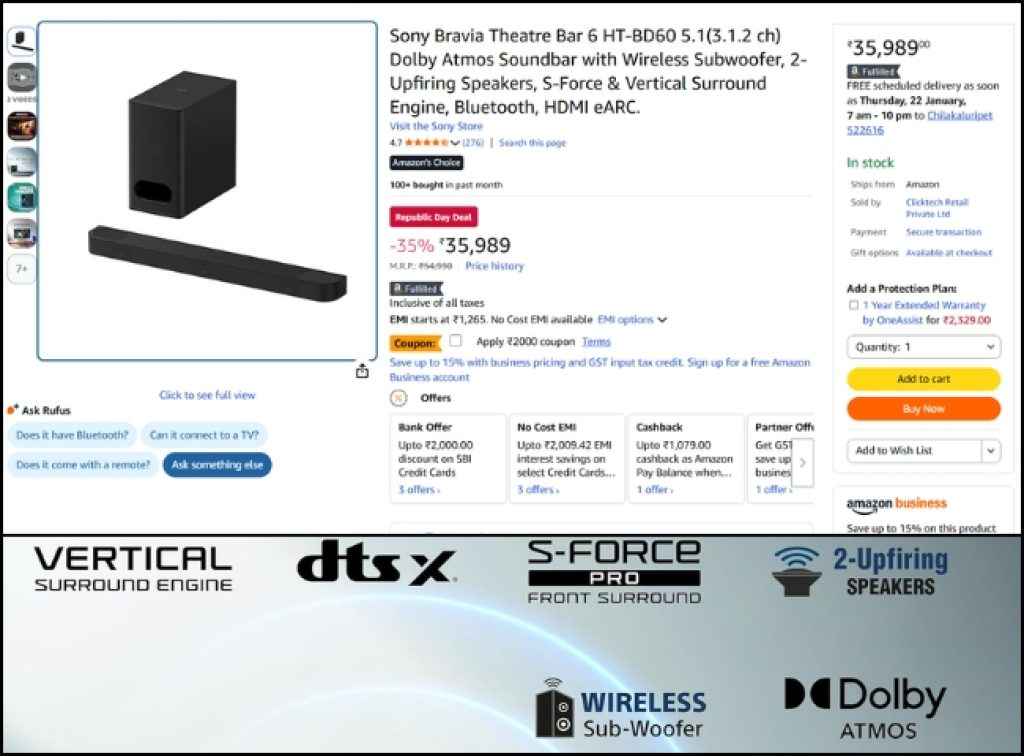 Sony Dolby Atmos Soundbar deal on amazon sale
