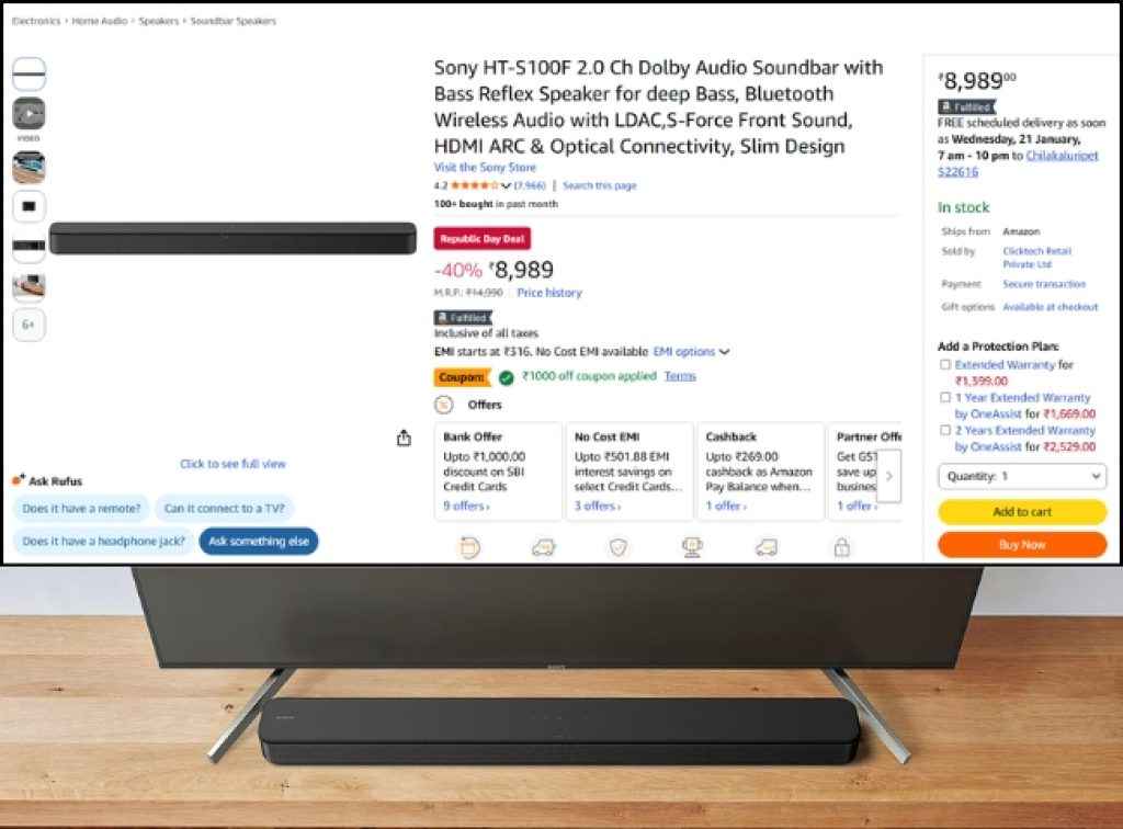 Sony Dolby Audio Soundbar deal on amazon great republic day sale