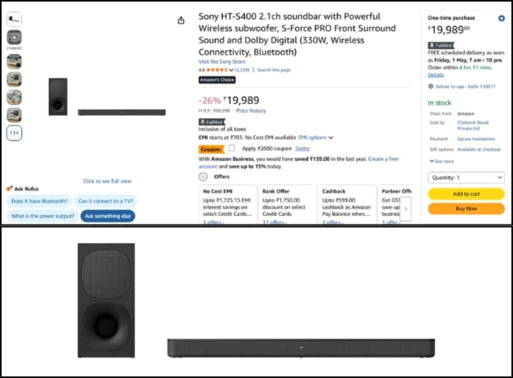Sony Dolby Soundbar deal on amazon