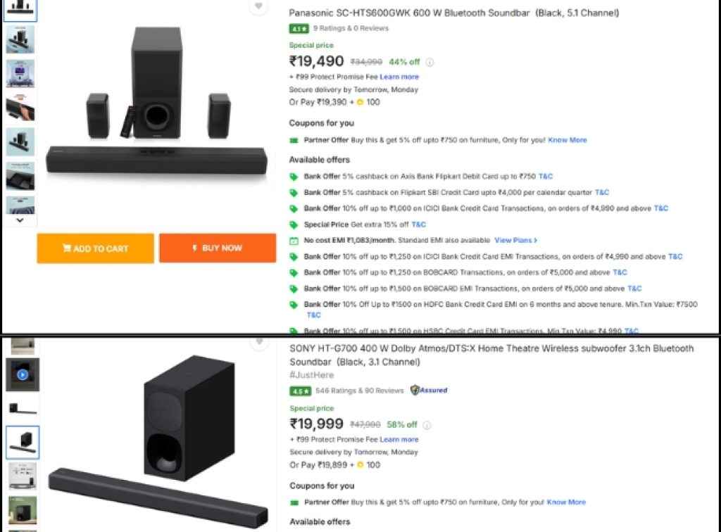 Sony and Panasonic Dolby soundbar deals on flipkart year end sale