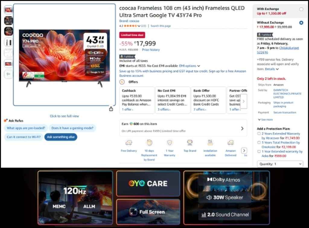 Super Deal 4K QLED Smart Tv deal on amazon