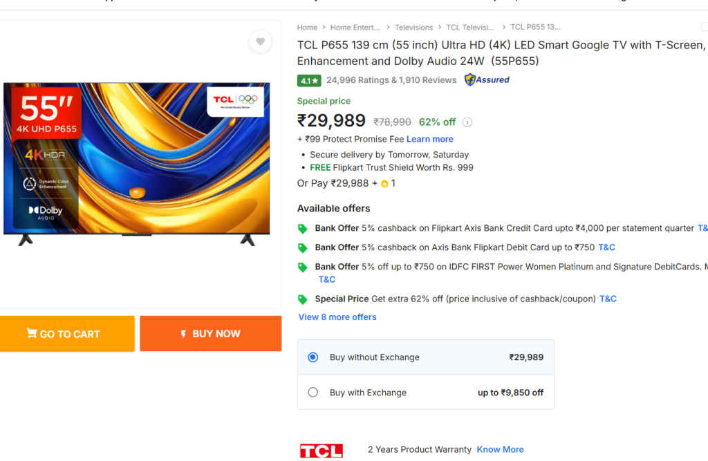 TCL 55 Inch  QLED Google Smart TV