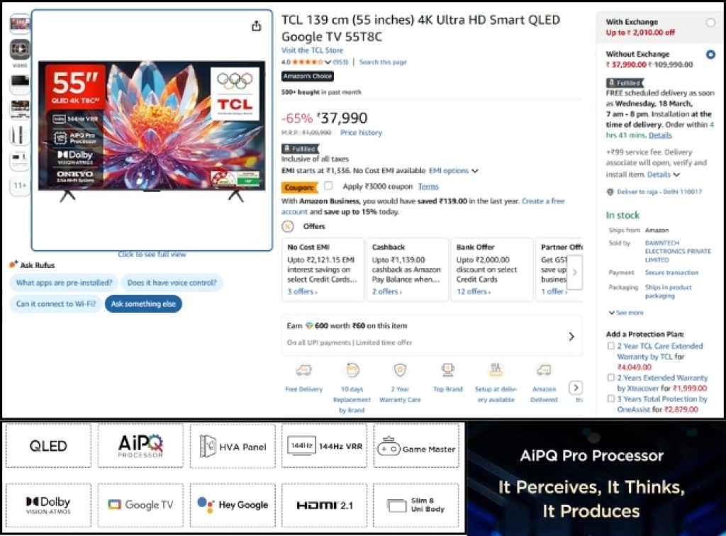 TCL 55 QLED Smart Tv deal on amazon
