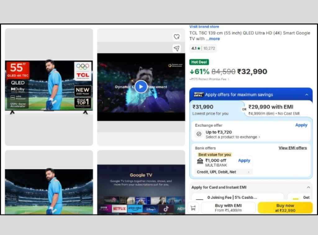 TCL 55 QLED Smart Tv deal on flipkart