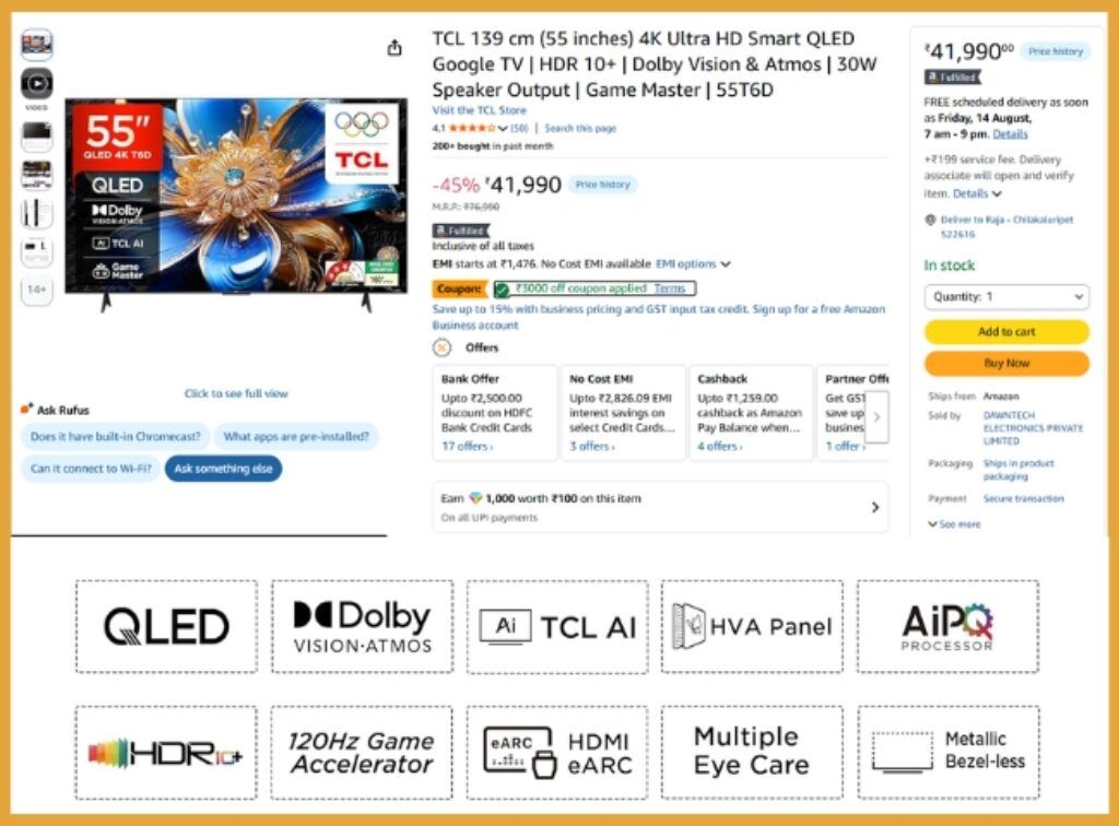TCL 55 QLED Smart Tv offer on amazon great freedom sale 2026