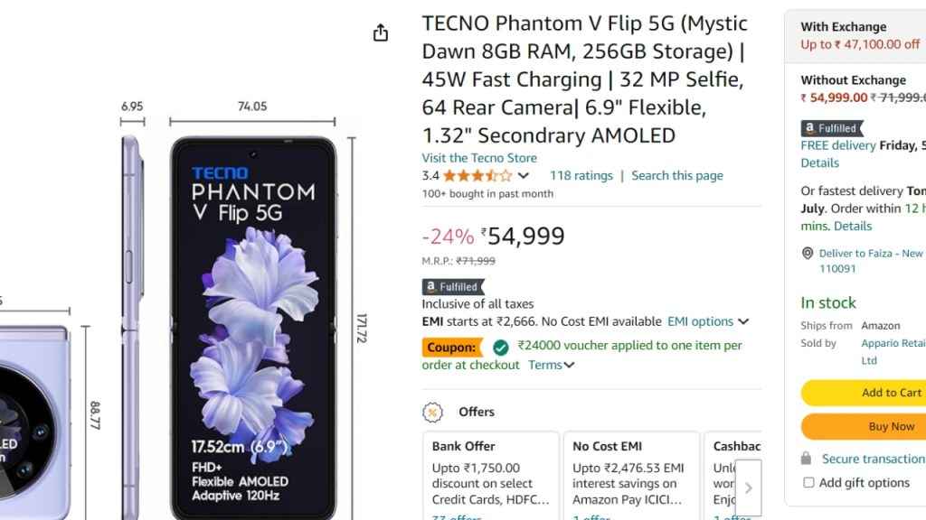 Tecno Phantom V Flip 5G Amazon Deal