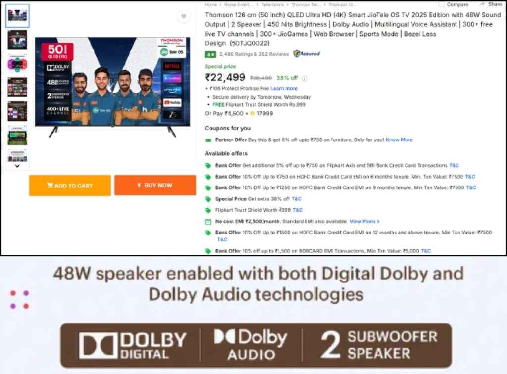 Thomson (50) QLED Smart Tv deal on Flipkart Sale