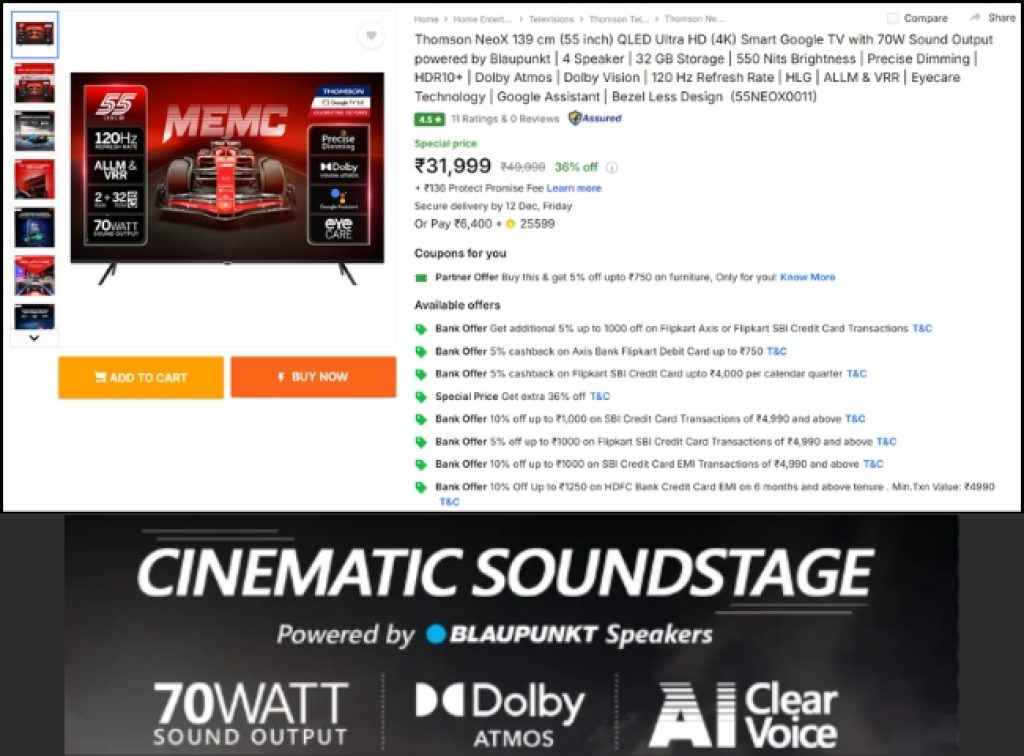 Thomson 55 QLED Smart Tv deal