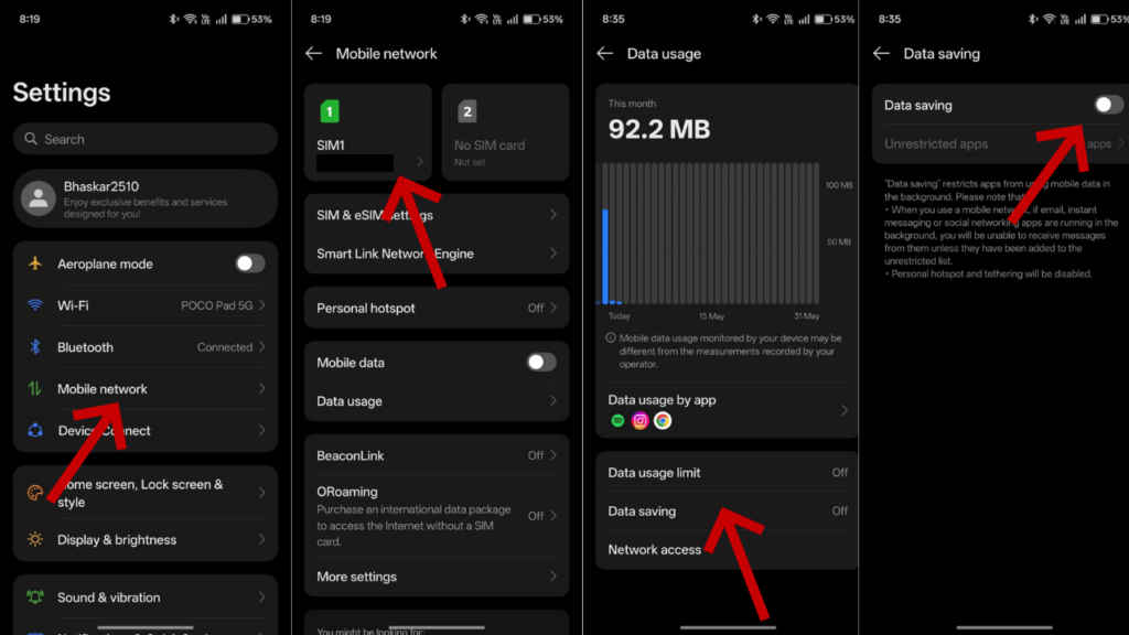 Turn off data saver or low-data mode