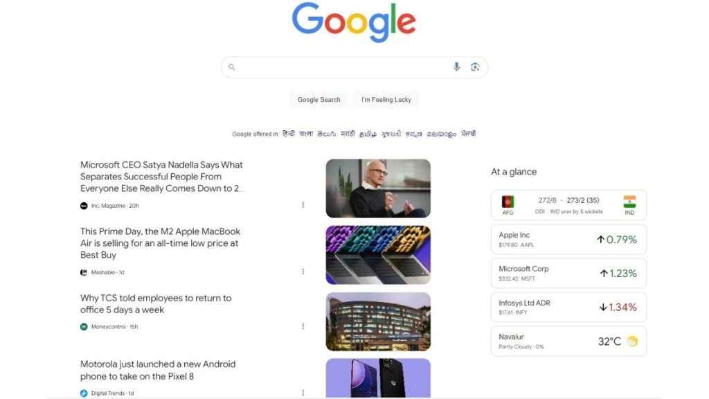 Google's Discover Feed on its desktop homepage