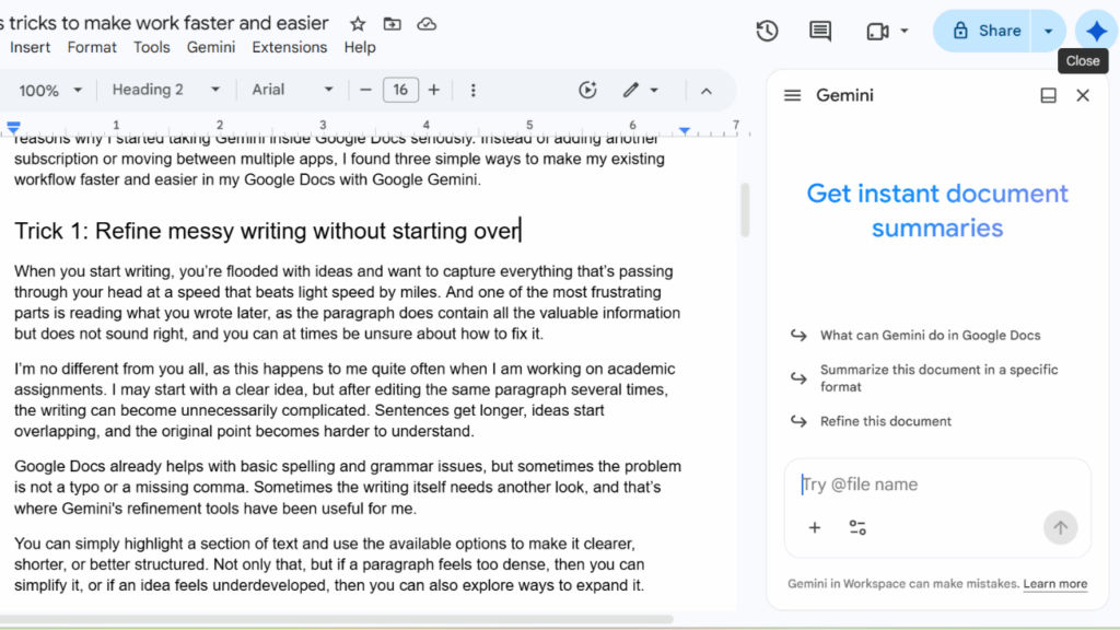 Use the Gemini sidebar to cut down on tab switching