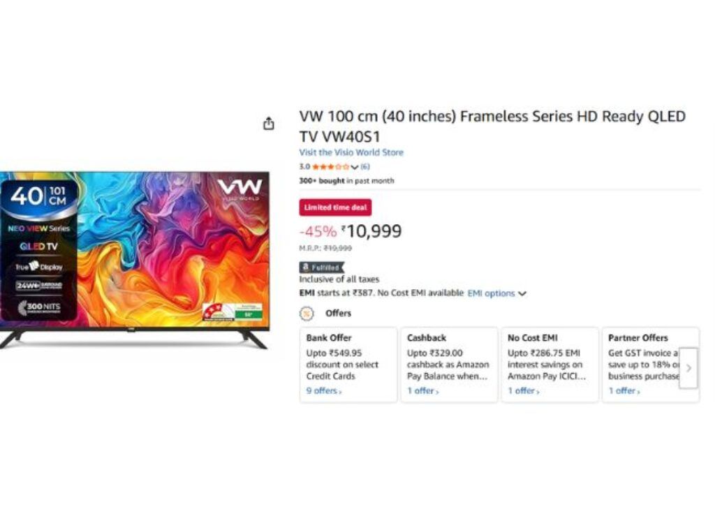 VW 100 cm (40 inches) Frameless Series HD Ready QLED TV