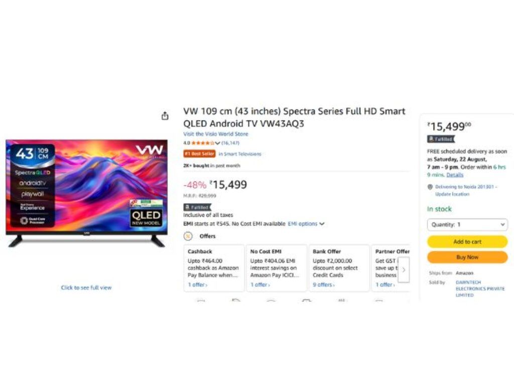 VW 43 inch Ultraa HD 4K Smart QLED TV