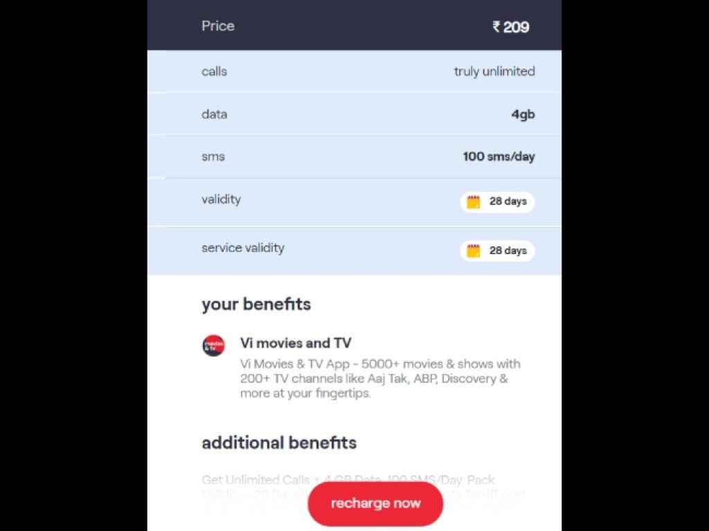 Vodafone Idea 209 Prepaid Plan