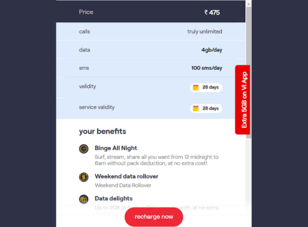 Vodafone Idea Rs 475 Plan Details