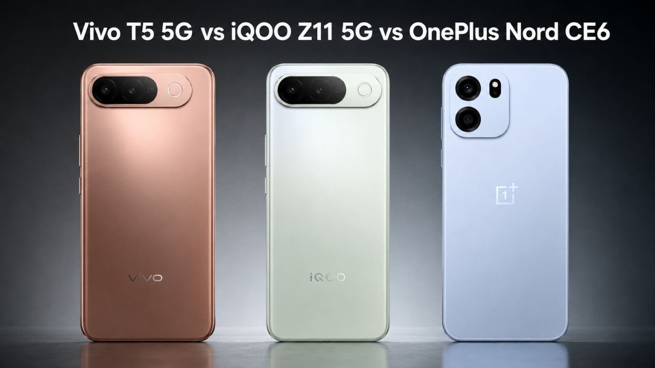 Vivo T5 5G vs iQOO Z11 5G vs OnePlus Nord CE 6: डिस्प्ले, प्रोसेसर, कैमरा, बैटरी और कीमत की तुलना