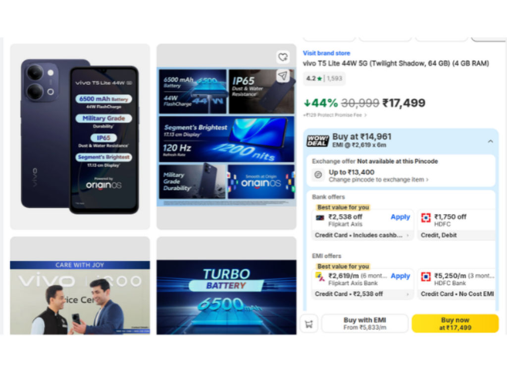 Vivo T5 Lite 5G phone available price under Rs 16000