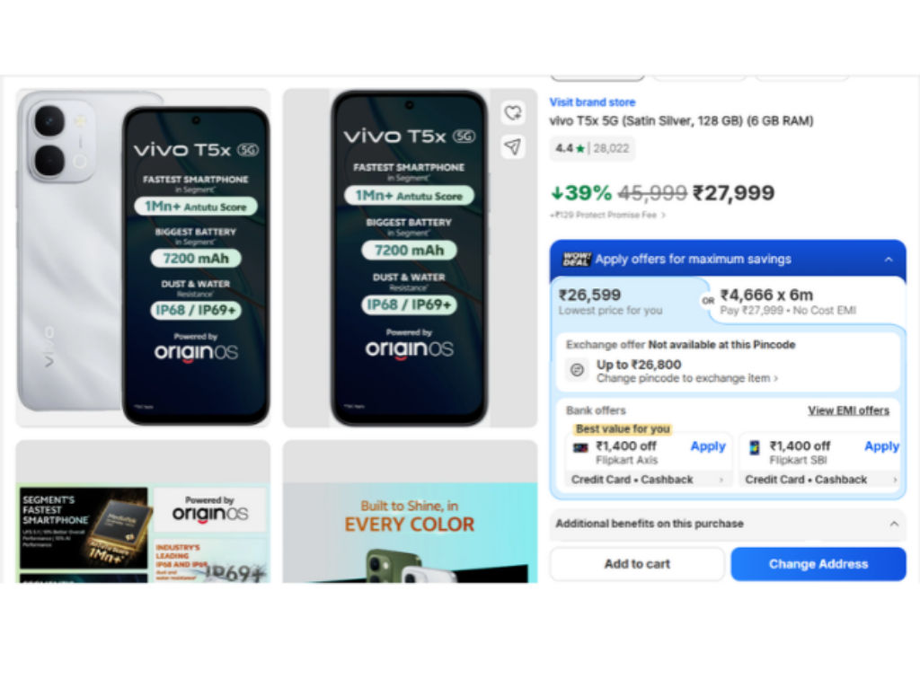 Vivo T5x 5G Discount Price and deal on Flipkart