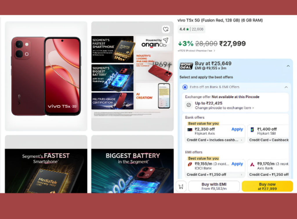 Vivo T5x 5G deal price in India Flipkart