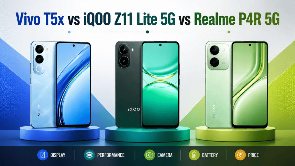 Vivo T5x vs iQOO Z11 Lite 5G vs Realme P4R 5G -1