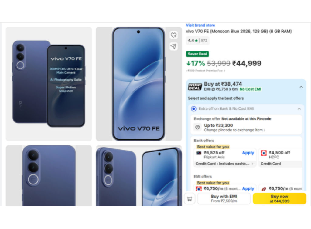Vivo V70 FE 5G Price discount on Flipkart Sale
